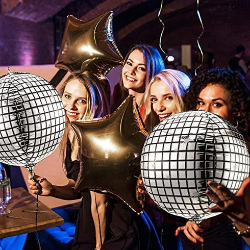 Gejoy 20 Pcs Large 22 Inch Disco Ball Balloons, 4D Round Laser Foil Metallic Mirror for 70s 80s Party Decorations