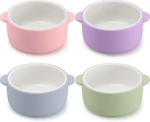 4 Sets 2-in-1 Domensi Kids Porcelain Bowls with Removable Silicone Sleeve Porcelain Toddler Bowls Microwave Dishwasher