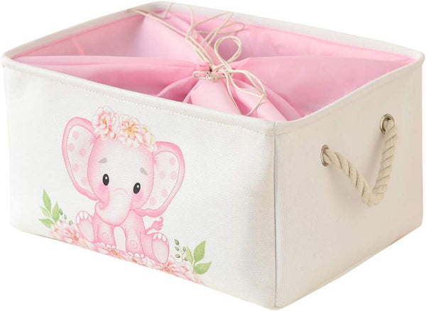 INough Pink Basket Elephant Storage Bins for Kids, Collapsible Storage Basket for Toys and Clothes, Medium