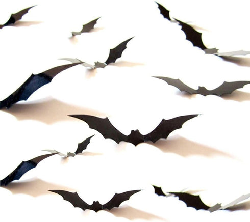 28pcs DIY Halloween Party Supplies PVC 3D Decorative Scary Bats Wall Decal Sticker - Black Halloween Eve Decor