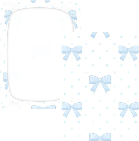 CZXW 52" 28" Watercolor Bows Blue Crib Sheets Fitted x Natural Cotton Soft & Breathable for Baby Crib Mattress