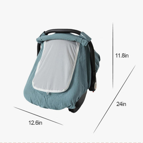 Muslin Cotton Baby Car Seat Cover for Boys and Girls, Summer Infant Car Seat Canopy with Breathable Mesh Window,