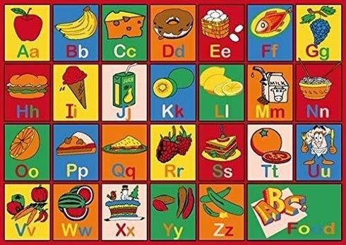 Champion Rugs Kids/Baby Room/Daycare/Classroom/Playroom Alphabet Food Vegetables Fun Educational Play Mat Non-Slip Gel Back