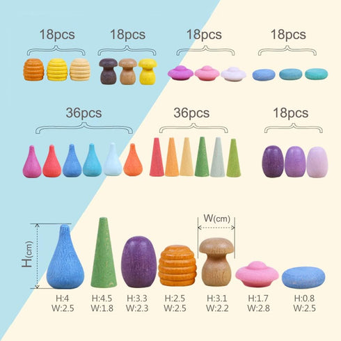 Set 7 27 (162 Candywood Large Rainbow Color Style Wooden Loose Parts Sensory Play Toys, Shapes, Colors, Rainbow Stacker