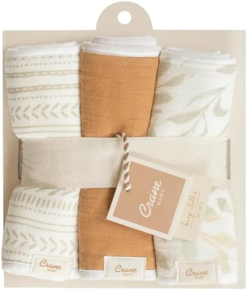 3-Piece Set, 2 1 Crane Baby Willow Cotton Burp Cloth Prints, Solid - Essential for Toddlers, Ideal for Nursery
