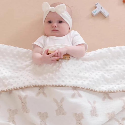 Gunnaicat 40"x40" Baby Soft Muslin Thick Blanket Cotton and Dotted Backing Double Layer Receiving Blanket Bunny