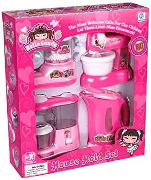 PowerTRC Kitchen Appliance Playset with Light & Sound | Kids Toy Kettle, Coffee Maker, Mixer & Accessories