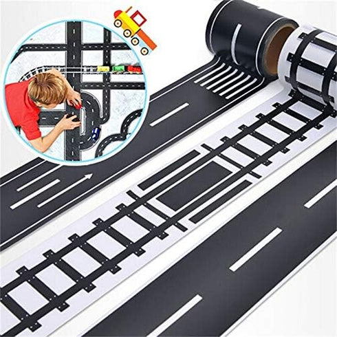 Sets, 4 Race Car Track Road Tape Kids Toy Car Party Tape-Sticker Roll for Track and Train Stick to Floors and Walls
