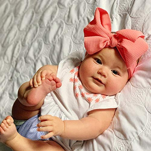 KIDOCHEESE 10 Pack Big Bows Hairbands, Soft Nylon Hairband with Large Bows for Baby Girls, Toddlers, Kids