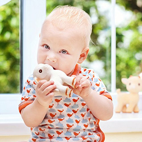 0-6, CaaOcho Pure Natural Rubber Teething Baby Toy - Mia the Lamb Teether for Babies, BPA Free Baby Toy, All Natural