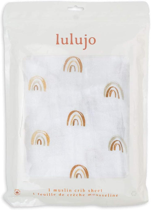 28"x 52", 2 Pack Lulujo Muslin Crib Sheets - Fitted Crib Mattress Sheets for Boys and Girls - (Rainbows)