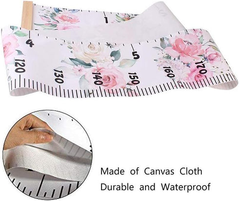 Baby Growth Chart Ruler Wall Hanging Measurement Chart with Wood Frame for Kids Nursery Room 8'' x 79'' (Pink Flower)