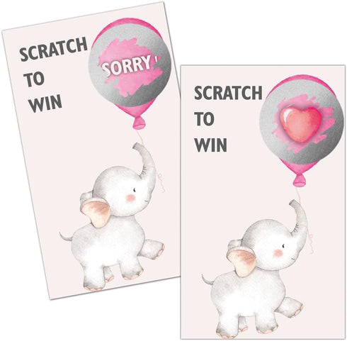 50 Pack Baby Shower Theme Scratch Off Game, Elephant Balloon Scratch Card for Baby Shower Birthday Party Lottery Game, Valentines Party Raffle Tickets, Baby Shower Activity and Idea
