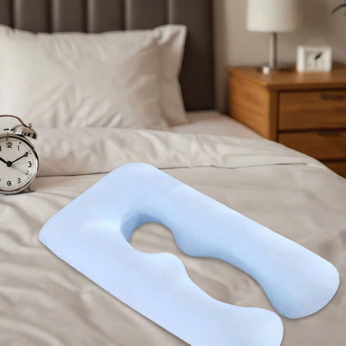 U-Shape Pregnancy Support Pillow Case Multi-Functional Body Cushion Cover for Side Sleeping Durable Washable Sky Blue