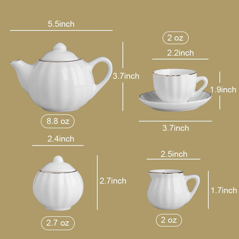 Sweejar Porcelain Tea Set for Little Girls, Kitchen Toys Tea Party Set for Kids, Includes Teapot, Cup & Saucer Set of 4