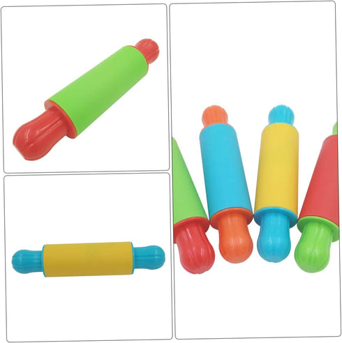 Toyvian 4pcs Painted Clay Rolling Pin Tools, Small Pastry Rolling Pin for Kids Playdough Kit