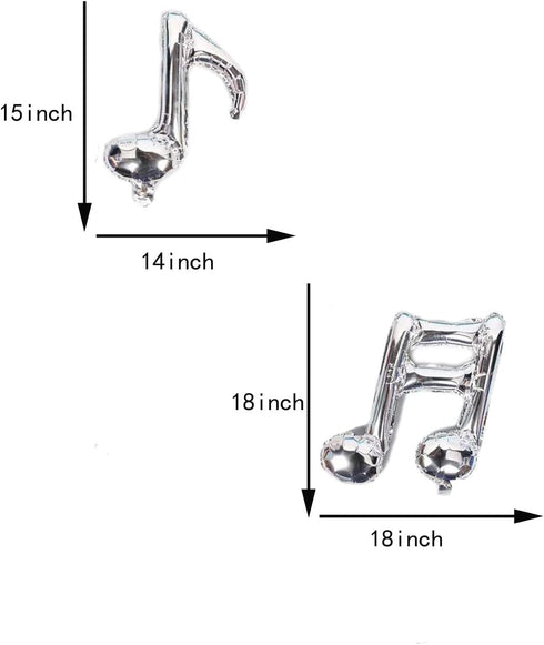 10 PCS Musical Note Aluminum Foil Balloons, Guitar Silver Happy Birthday Music Party Decorations