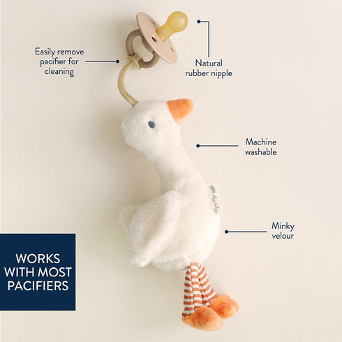 Set 0-6 Itzy Ritzy Pacifier & Lovey - Natural Rubber Paci with Stuffed Animal - Detachable Plush Goose Pacifier Holder