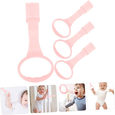 VANZACK Baby Bed Pull Ring, Baby Playpen Pull Up Rings, Standing Walker Crib Tool, Pink 4Pcs
