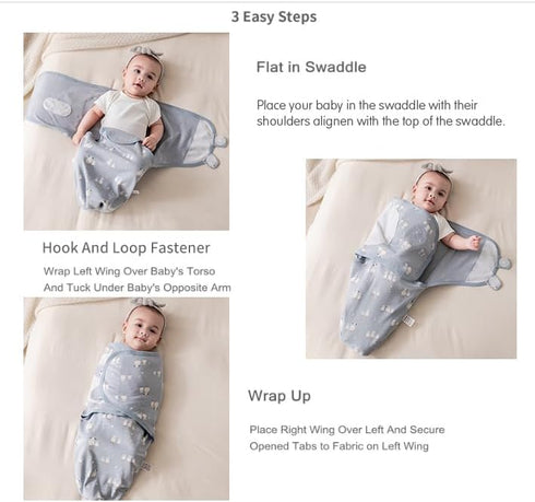 Set 3 Pack, Medium(3-6 insular Baby Swaddle Wrap, Swaddle Blanket for Newborn and Infant, Adjustable Velcro Swaddling
