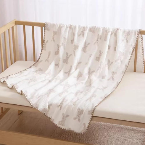 Gunnaicat 40"x40" Baby Soft Muslin Thick Blanket Cotton and Dotted Backing Double Layer Receiving Blanket Bunny