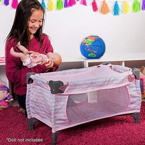 Adora Pack-N-Play Deluxe Baby Doll Crib & Changing Table Set - Includes Storage Box and Diaper Pad, Holds Dolls up to