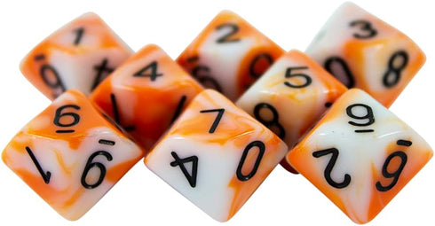 Orange and White D10 Dice Set - 8 Dice - 'Troll Slayer'