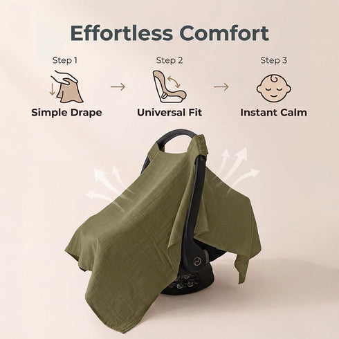 MOZAH Baby Car Seat Cover, Versatile Nursing Cover, Infant Car Seat Protector, Breathable Organic Cotton Muslin