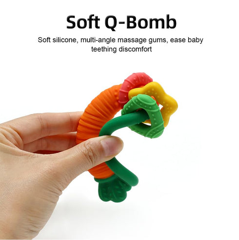 3 Baby Teether with Easy-Hold Handle, Silicone, BPA-Free, Soothe Sore Gums, Textured for Sensory Development, Teethable