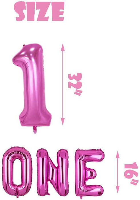 Pink and Black First Birthday Balloons, Girls First Year Banner, 1st Birthday Baby Shower Party Supplies