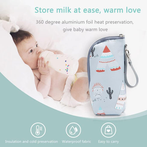 Kisangel Infant Bottle Warmer - Portable Milk Bottle Bag, Insulated, Keeps Warm, Carrying Sleeve Pouch for Newborn