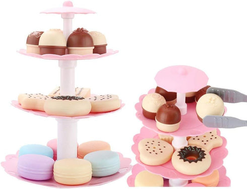 Food Pretend Play Toy Set, Sweet Treats 3-Tier Colorful Cookies Desserts Tower for Kids