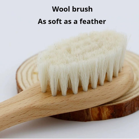 TIKMNO 2-pcs Natural Goat Hair Baby Hair Brush - Hypoallergenic & Soft Wooden Handle for Delicate Scalp Massage