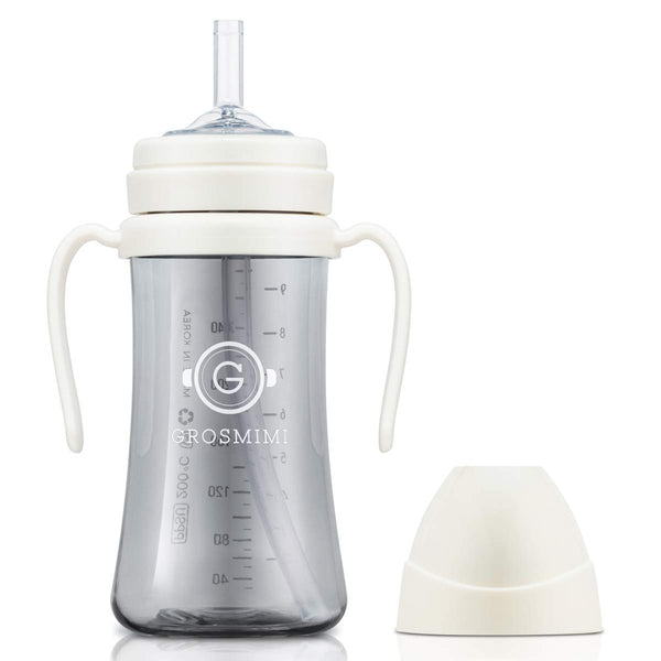 GROSMIMI Spill Proof Magic Sippy Cup with Straw and Handle for Baby and Toddlers, Customizable, BPA Free 10 oz (White)
