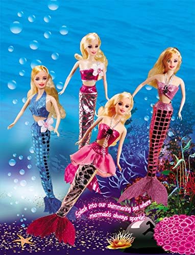 Princess Mermaid Dolls Playset, 12" Fashion Dress Doll with 4" Little Mermaid Seahorse Figurine and Accessories