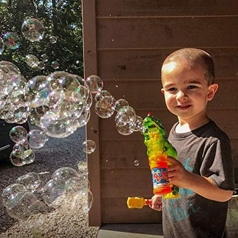 Upgraded Dinosaur Bubble Gun, Leak-Free Automatic Bubble Blower & Maker for Toddlers & Kids, Includes Batteries &