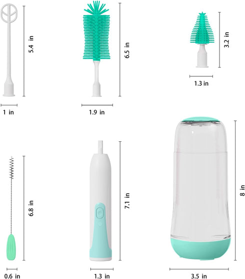 Electric Bottle Brush Cleaner, Portable Rechargeable Baby Bottle Cleaner Kit for Travel with Silicone Nipple & Straw