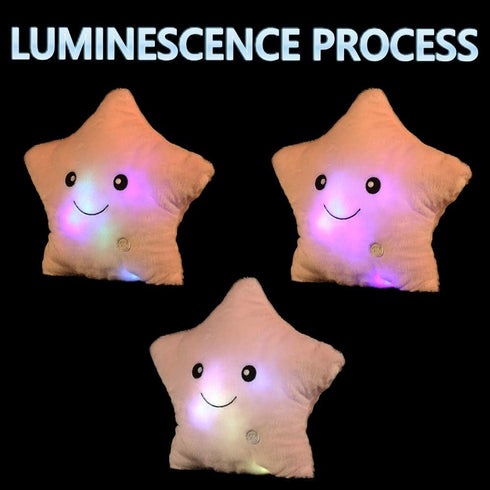 Creative Twinkle Glowing Stars Shape Plush Throw Pillow, LED Night Light Pillow Cushions for Kids, Christmas (Pink)