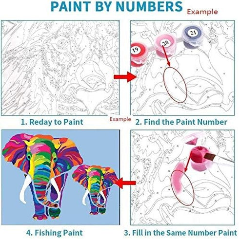 Elftoyer Paint by Numbers for Kids & Adults, DIY Canvas Painting Gift Kits, Colorful Elephants 16 x 20 inch