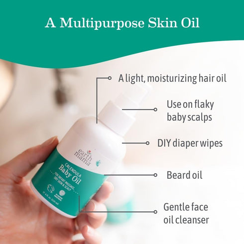 Earth Mama 4-Fluid Calendula Baby Oil | Massage Oil for Newborn Skin Care, Dry Skin & Scalp Moisturizer, Fragrance