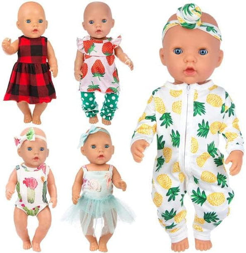 Ecore Fun 5 Sets 14-18 Inch Baby Doll Clothes and Headbands Outfits