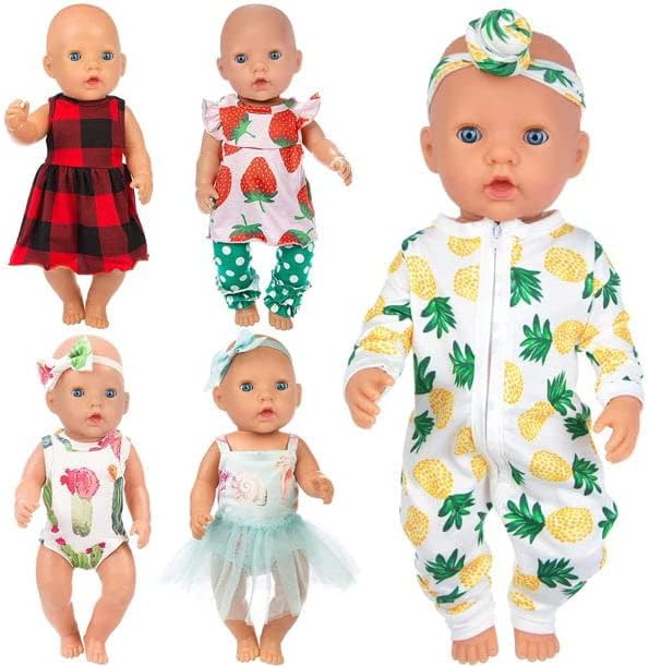 Ecore Fun 5 Sets 14-18 Inch Baby Doll Clothes and Headbands Outfits