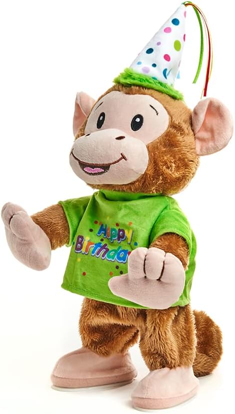 13" Cuddle Barn - Birthday Bash Brett | Animated Stuffed Animal Monkey Plush Toy Dances to Celebration