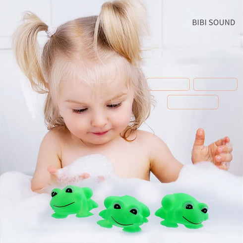 YUERFEILA 4Pcs Baby Bath Toys Rubber Green Frog Family Squeak Float Bath Ducks Bath Tub Shower Toys for Toddlers Boys