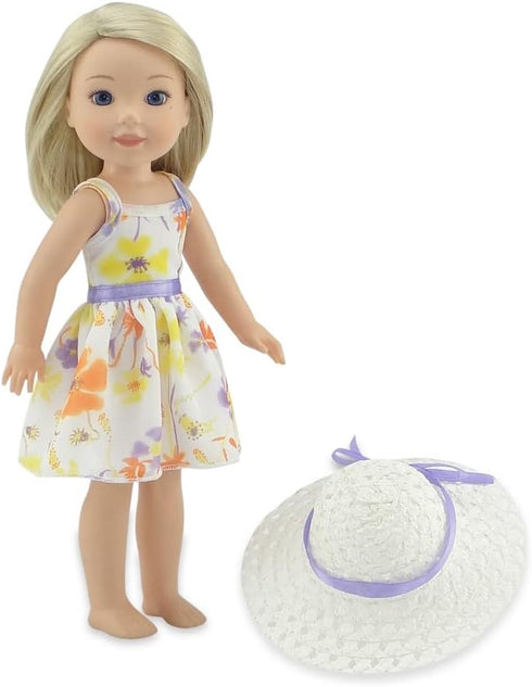 Emily Rose 14 Inch Doll Spring/Summer Chiffon Easter Dress with White Hat for American Girl