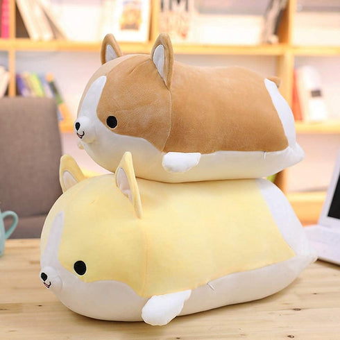 Corgi Dog Plush Pillow, Soft Shiba Inu Stuffed Animal Toys for Bed, Valentine, Kids Birthday, Christmas (Brown, 11.8