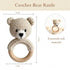 Generic Set 0-12 Organic Crochet Bear Baby Rattle Toy - Handmade Newborn Gift with Teether & Pacifier Holder - BPA-Free