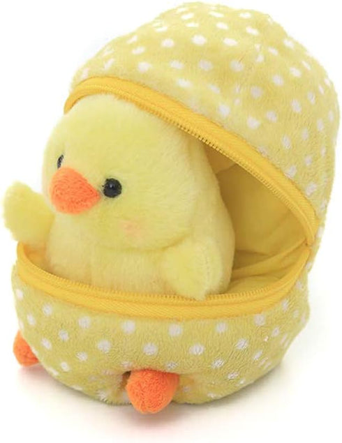 Plushland Plush Stuffed Animal - 6 Inches Zip Up Egg Hideaway Cute Yellow Pastel and Polka Dot Easter Colors Gift
