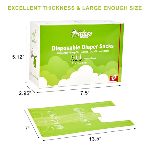 Bags,300 Count USBOO Baby Disposable Diaper Oxo-Biodegradable Diaper Sacks,Easy-Tie Handles,Diaper Disposal or Pet
