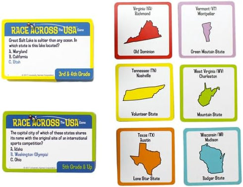 University Games, Scholastic Race Across the USA Board Game, Geography Learning Game for Kids and Families